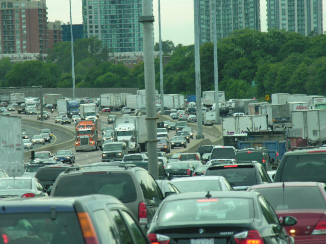 Highway driving, trucking and road safety in rush hour traffic
